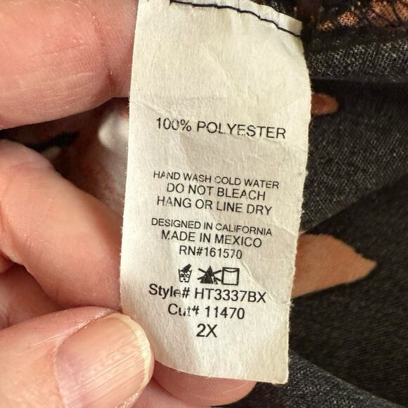 Haptics By Holly Harper Blouse Ruching Sz 2X Black Floral Comfort Relaxed Peplum - Picture 4 of 7